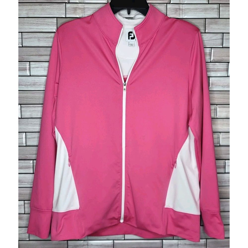 FootJoy Golf Women Medium Full‎ Zip Jacket Lightweight Long Sleeve Pink White